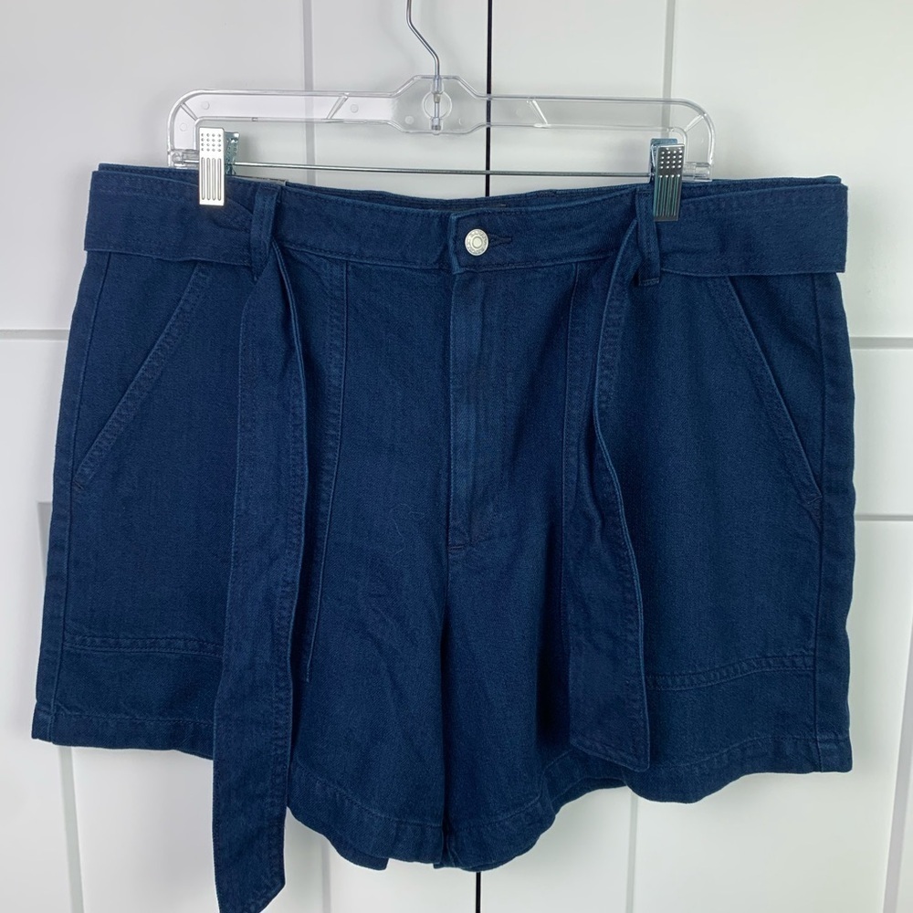 NWT Banana Republic Factory 16 33 Blue Tie Waist Shorts Dark Wash Denim Preppy